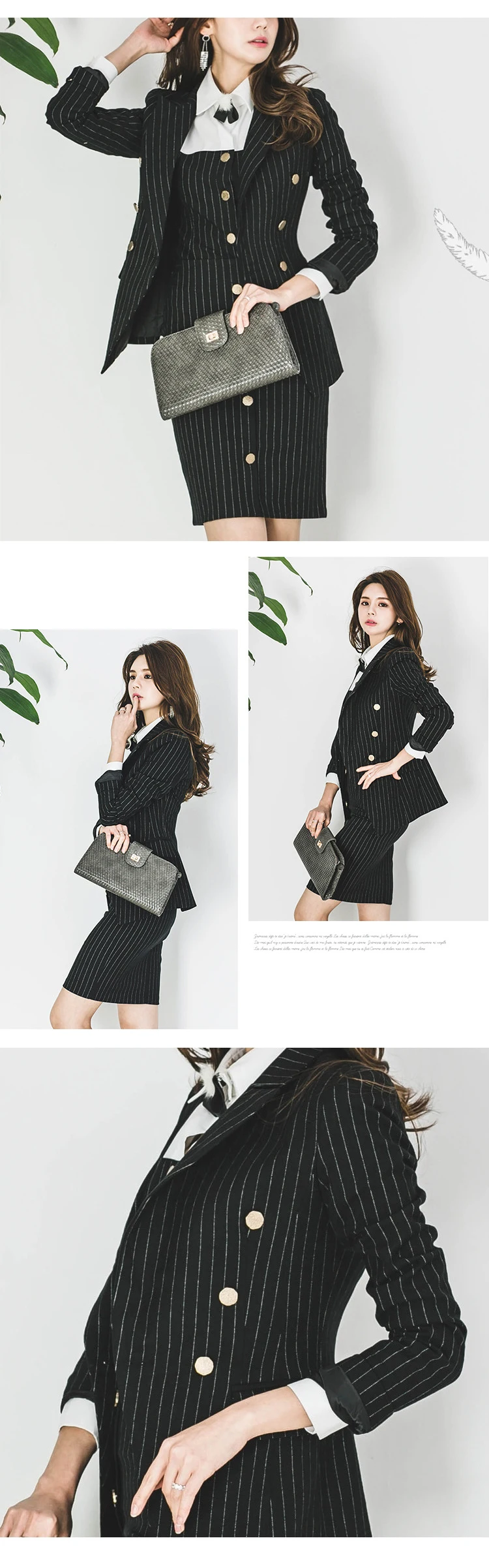 Модный осенний женский OL профессиональный Темперамент двубортный модный тонкий Удобный маленький пиджак в тонкую полоску