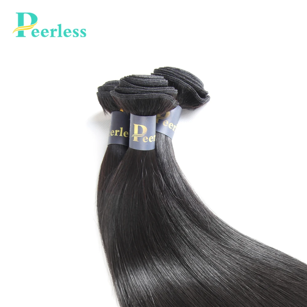 PEERLESS Hair Brazilian Virgin Straight Human 4 Bundles Deals With Free&ampMiddle Part 4*4 Swiss Lace Closure |