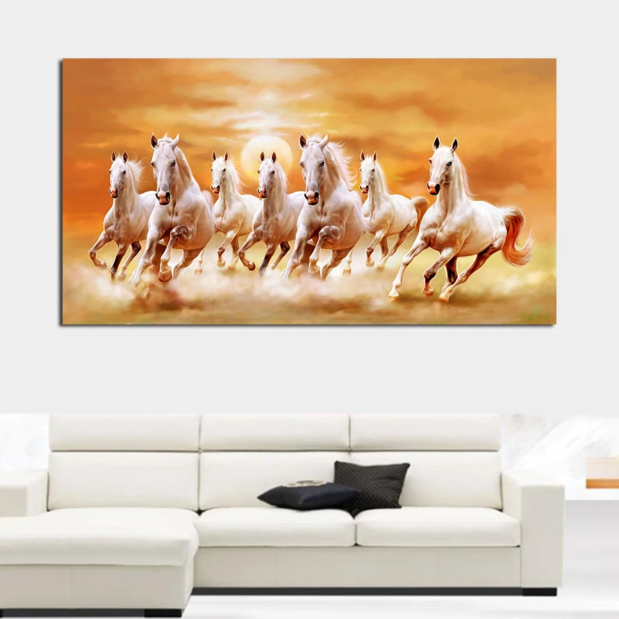 JQHYART Seven Running White Horse домашние украшения с животными картины на холсте плакаты и