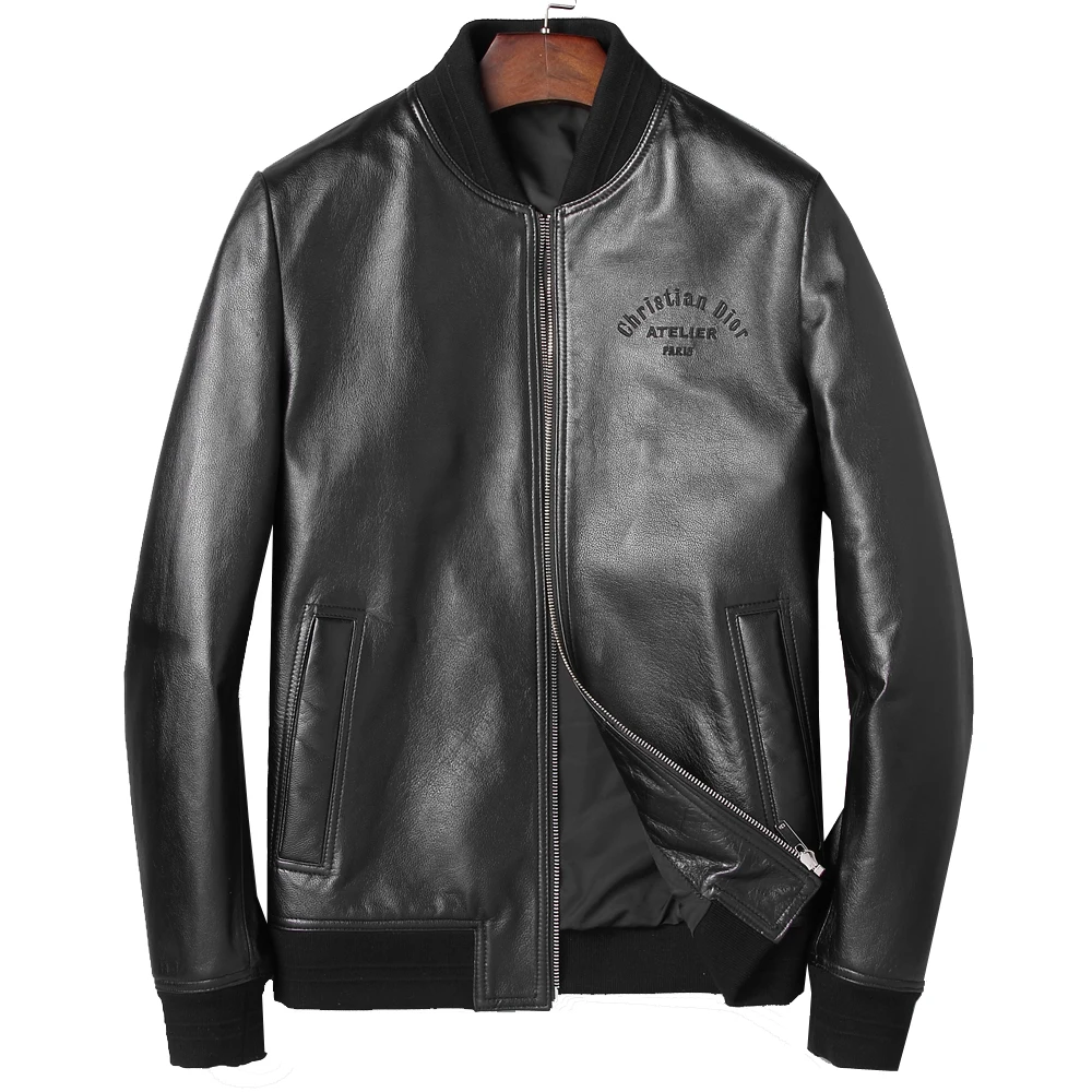 

Мужская повседневная верхняя одежда из натуральной овечьей кожи, черная модная кожаная куртка 4XL