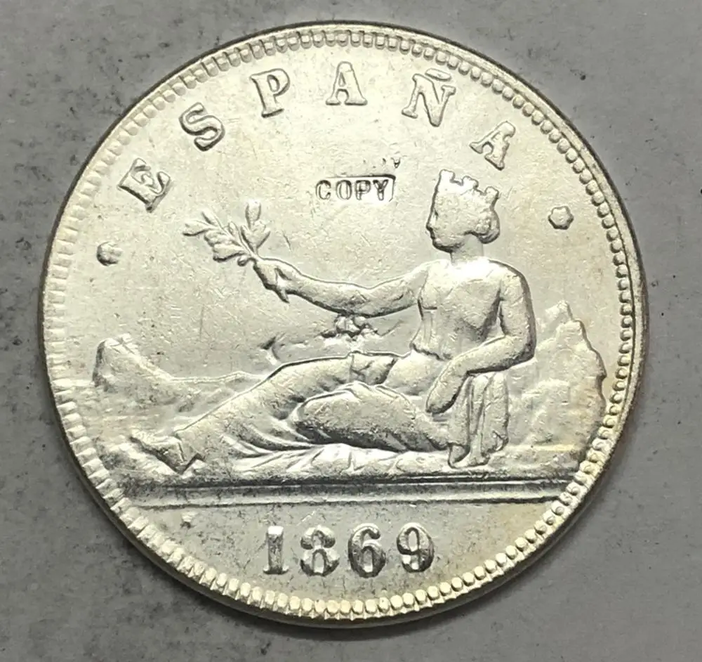 1869 ИСПАНИЯ ESPANA 5 песет редкие посеребренные монеты|Безвалютные монеты| |