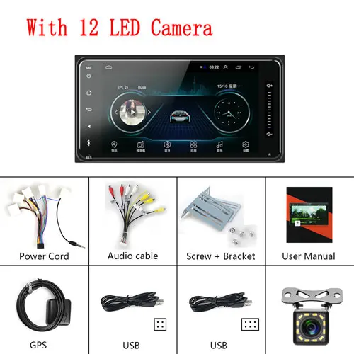 With 12 LED Camera Podofo 2 Din Android 8,1 автомобильный мультимедийный плеер Автомобильный Радио плеер стерео " gps авто аудио Радио Bluetooth Авторадио для Toyota - Цвет: With 12 LED Camera