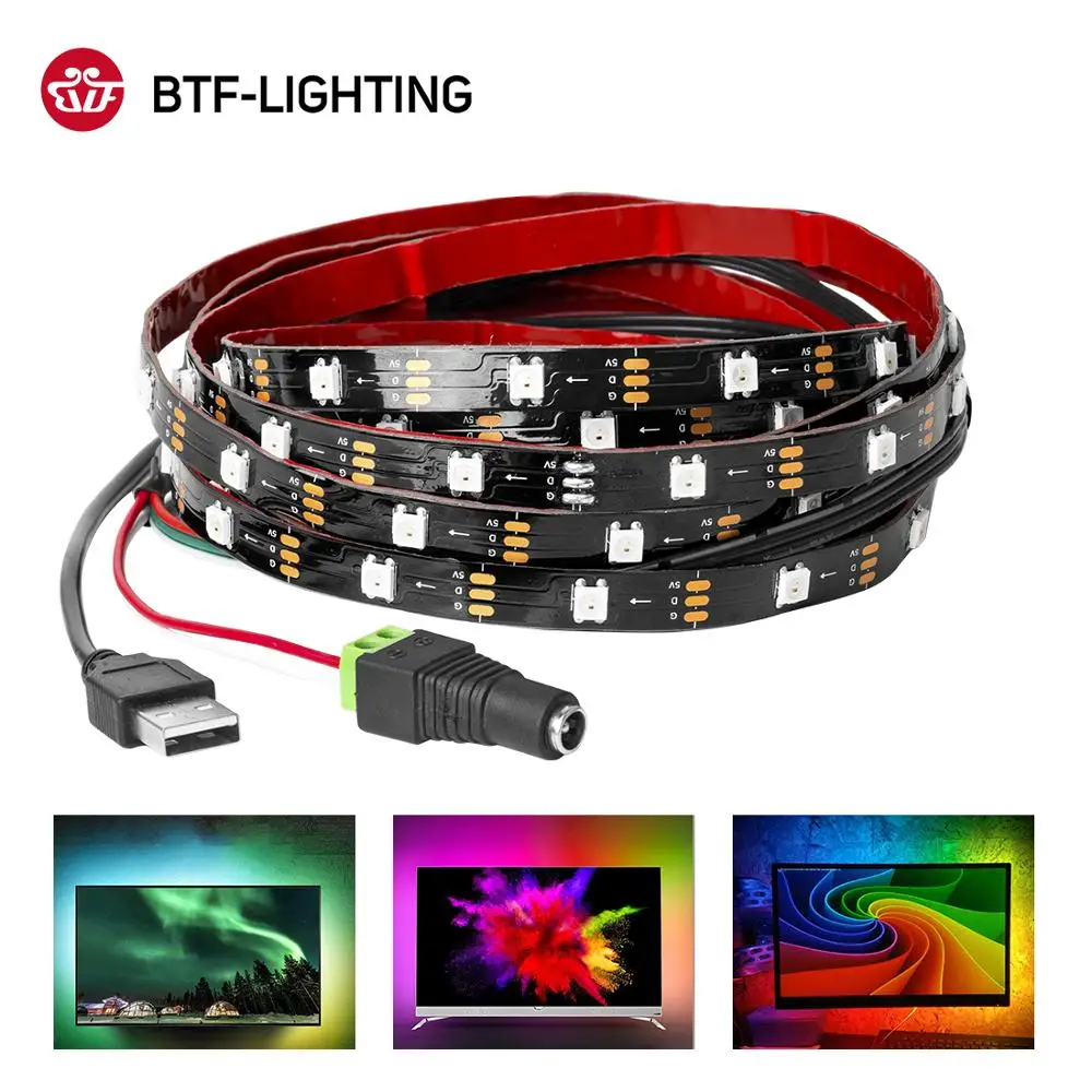 Ambi светильник комплект USB Светодиодная лента подсветка DC5V HDTV монитор ПК экран фоновый светильник WS2812B RGB Мечта Цвет пиксель лента 1 м 2 м 3 м