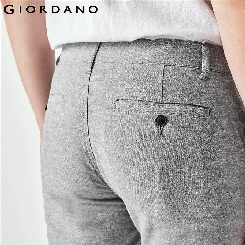 Giordano Мужские штаны из льна и хлопка Pantalon Homme карманы на молнии пуговицах