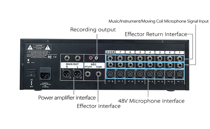 TKL HM-8 8-Channel audio with USB DJ Sound Mixing Console Bluetooth 48V Power switch mixer for karaoke KTV marth party
