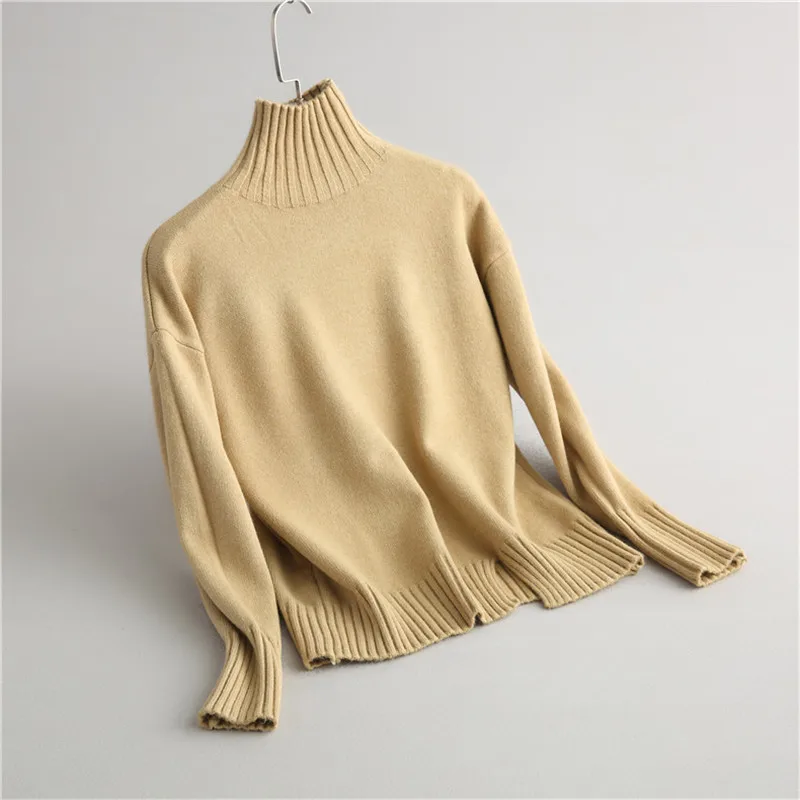autumn winter wool blends sweater female pullover turtleneck women solid color offic lady Loose knitted P2038 | Женская одежда