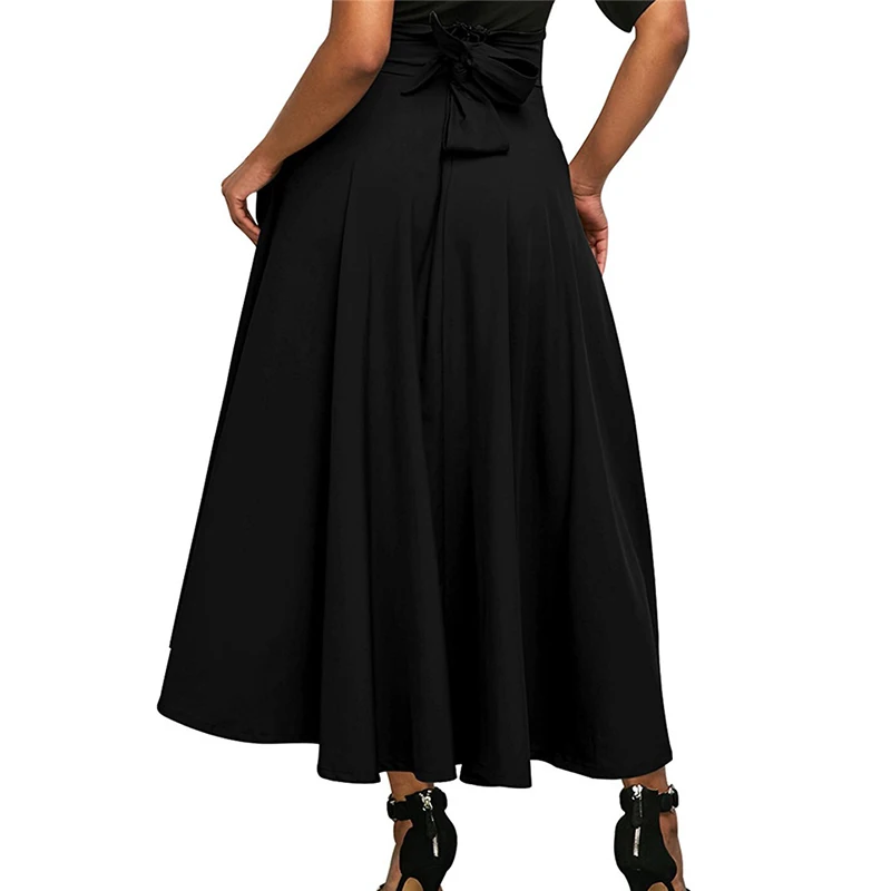 

Womens Long Skirts Female For 2018 Spring Fashion Stylish High Waist Vintage Black Skirts With Zipper Behind Fashion Bandage