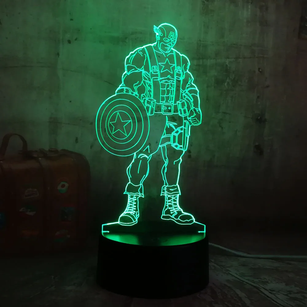 Мстители Marvel Капитан Америка 7 цветов Настольная лампа 3D RGB светодиодный ночной
