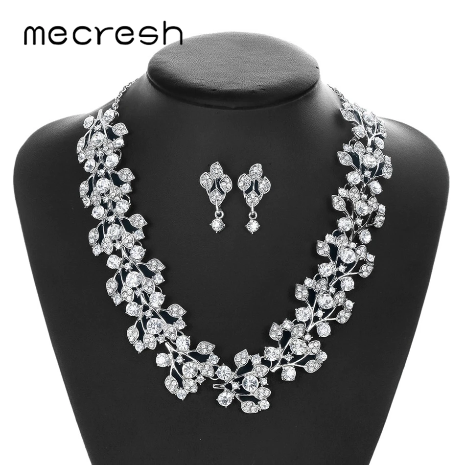 Mecresh роскошные наборы свадебных ювелирных изделий с кристаллами в виде листьев