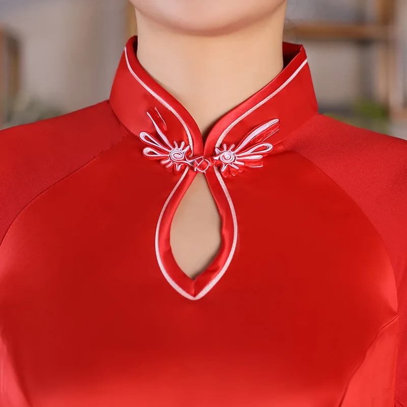 Китайский стиль, женские сексуальные вечерние платья с длинным рукавом, Qipao, красные, синие, для девушек, vestido, открытый разрез, Современные вечерние платья, восточное платье