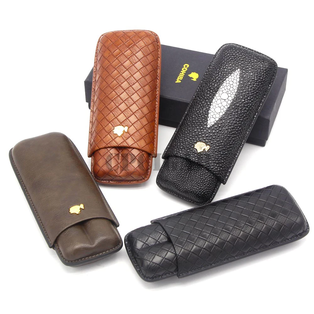 COHIBA кожаный чехол для сигар аксессуары для сигар Карманный кожаный чехол 3 подставка для пробирок портативный хьюмидор Пуро коробка