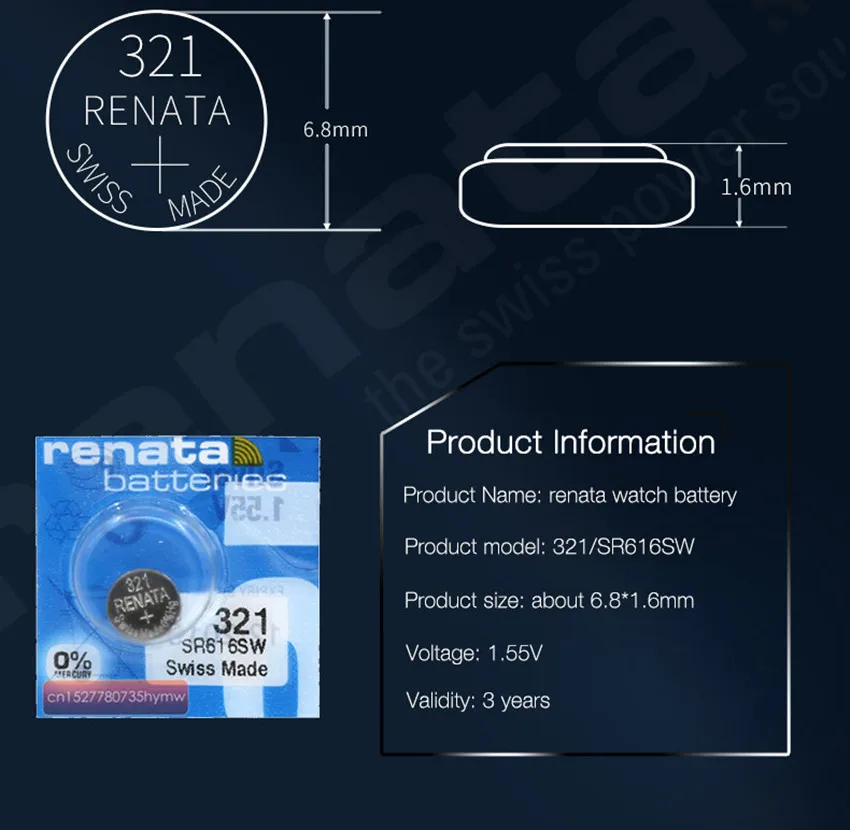 2 шт Рената оксида серебра часы 321 SR616SW 616 1 55 V 100% renata батарея|Часовые батарейки| |