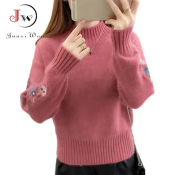 Autumn Winter Women Sweaters and Pullovers Long Sleeve Casual Embroidery Turtleneck Slim Knitted Jumpers Pull Femme Knitwear 1