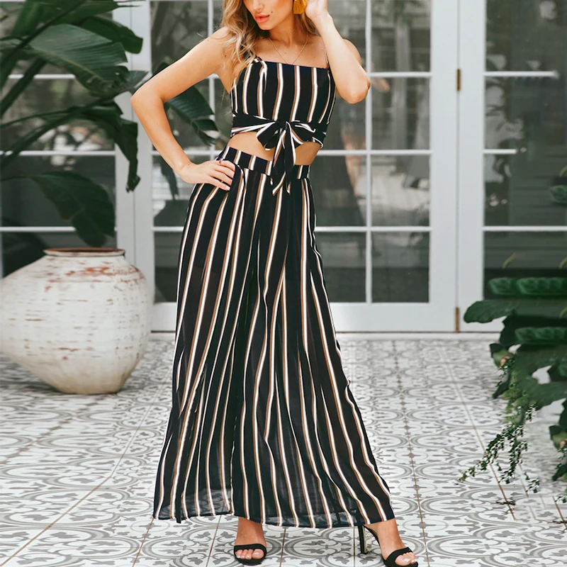 Lily Rosie Girl Boho полосатый шифоновый комбинезон летний укороченный топ длинные штаны