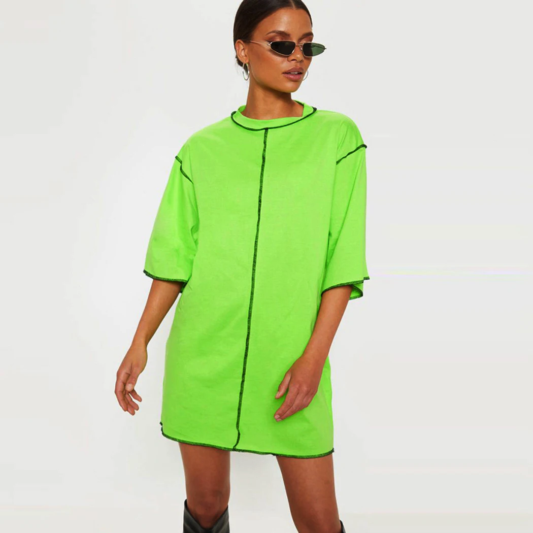 Платье футболка женское повседневное с коротким рукавом и о вырезом|Женские