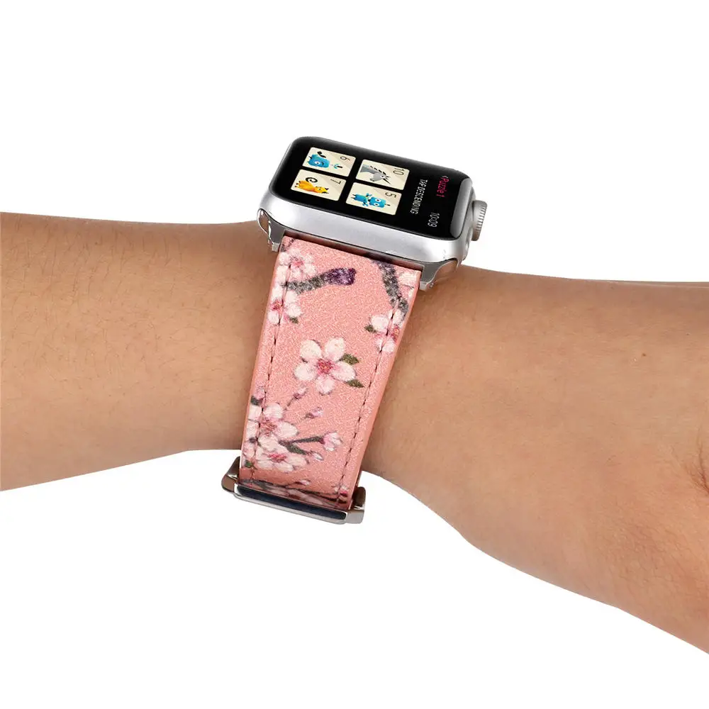 DAHASE сливы кожаный ремешок для наручных часов Apple Watch, 38, 42 мм, версия Цветочный принт браслет для наручных часов iWatch серии 1 2 3 Аксессуары