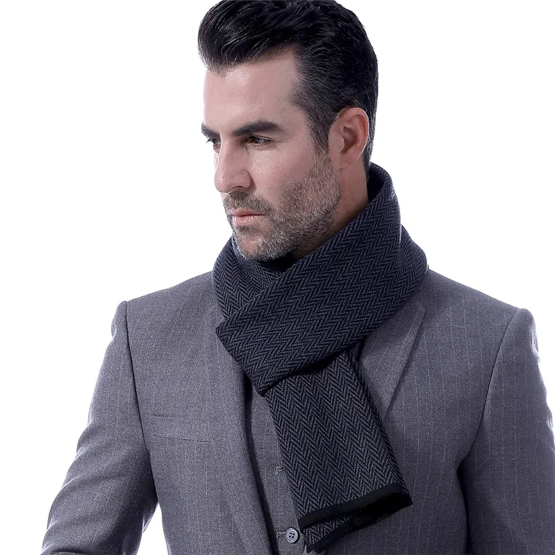 Herringbone Cashmere Scarf Men Winter New Striped Scarf Fashion Brand Scarf Christmas Gift Man Casual Business Wool Scarves Warp