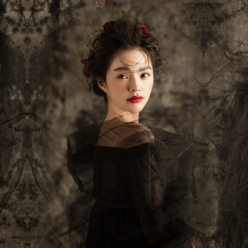 Летнее платье с открытыми плечами для беременных женщин реквизит Черная вуаль