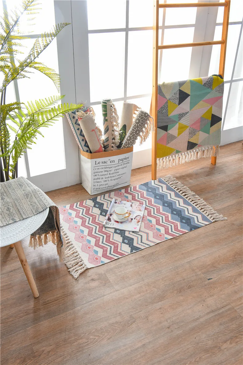 Morroco Carpet For Living Room Bedroom Rug Cotton Tassels Sofa Dyed Table Ruuner Bedspread Tapestry Home Decoration 60X90cm size
