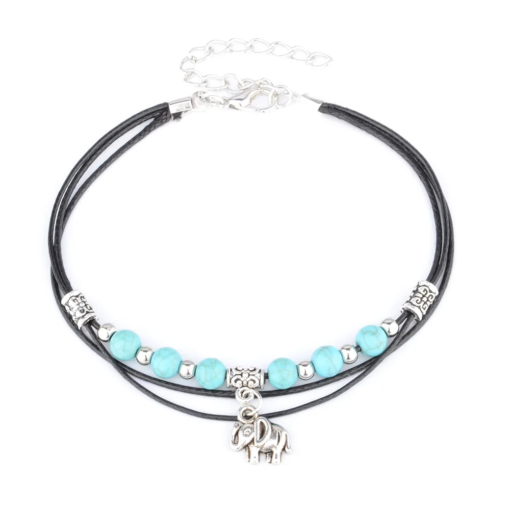 Новинка антикварный серебряный зеленый браслет с бусинами вощеный шнур слон