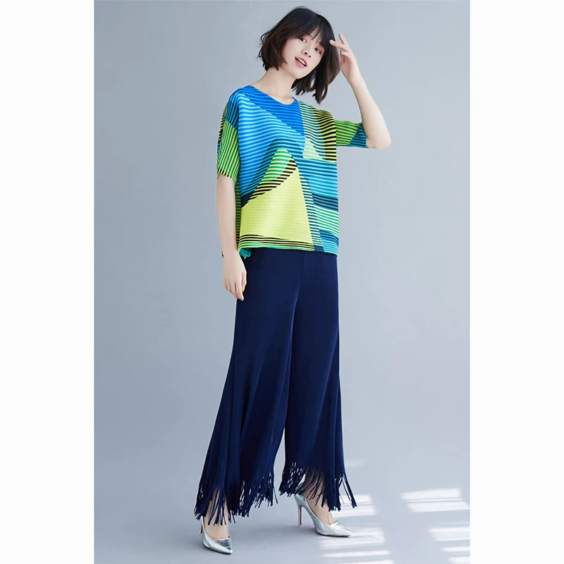 Changpleat 2019 летние новые женские футболки в полоску с принтом топы miяка