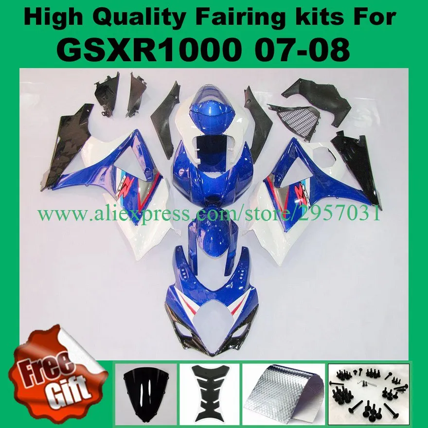 

9Gifts, Injection fairing kits for SUZUKI GSXR1000 2007 2008 GSX-R1000 07 08 GSXR 1000 K7 K8 Fairings blue white black