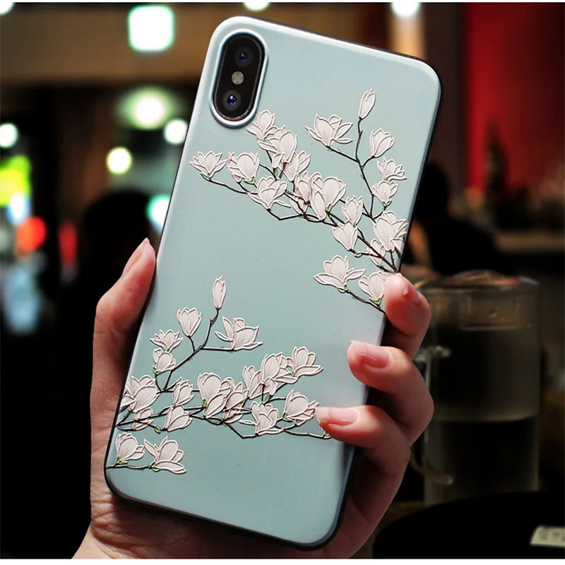Милый 3D тисненый цветок чехол для телефона iphone X XS Max XR 10 8 7 6 6S Plus Чехол Мягкий
