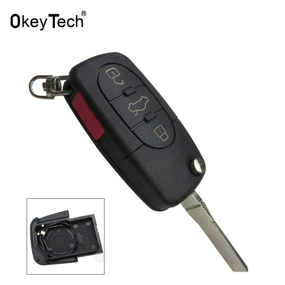 

OkeyTech Replacement Flip Fold Remote Car Key Shell Styling For Audi A2 A3 A4 A6 A8 TT Uncut Fob Case Cover 3+1 4 Buttons CR2032