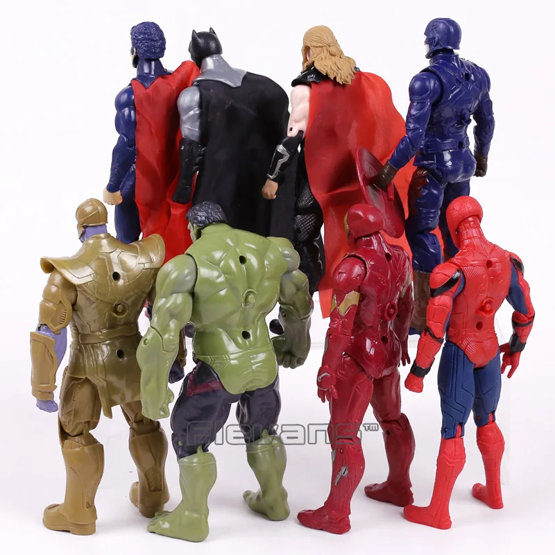 Marvel Super Heroes Железный человек паук Капитан Америка Тор, Халк танос ПВХ фигурки героев игрушечные лошадки подарок для мальчика 8 шт./компл. 16 см