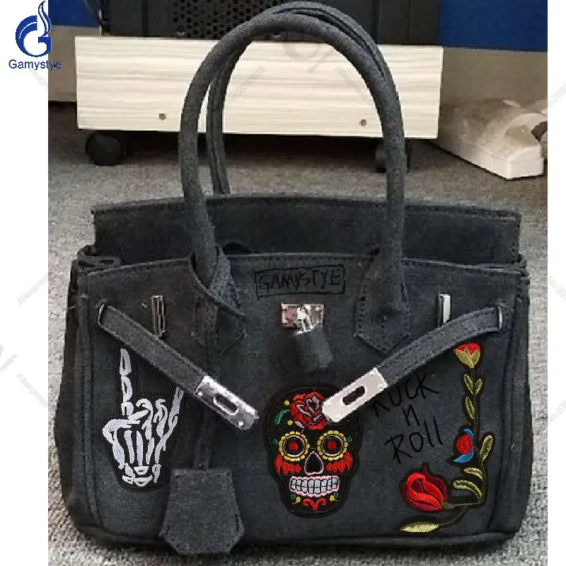 25cm black Gamystye Женская Холщовая Сумка армейский зеленый мужские дорожные сумки повседневные сумки через плечо с замком рок-н-ролл Розовый Череп Новая модная сумка - Цвет: 25cm black