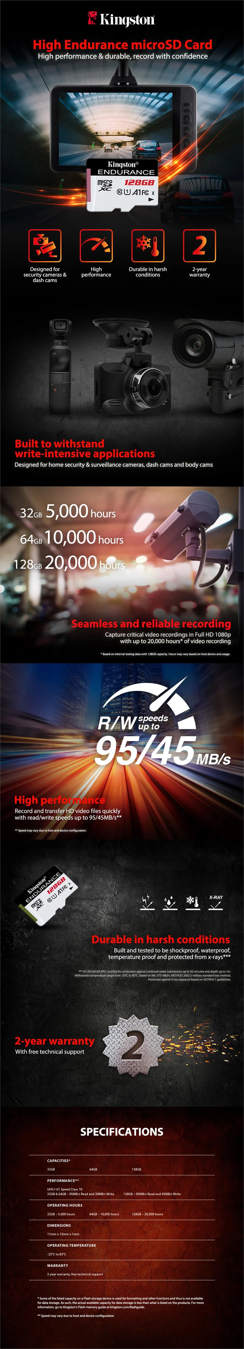 Kingston высокопрочная MicroSD карта класс 10 64 ГБ 32 ГБ 128 ГБ Memorias Micro SD SDXC флэш-карта памяти эксклюзивный для домашнего монитора