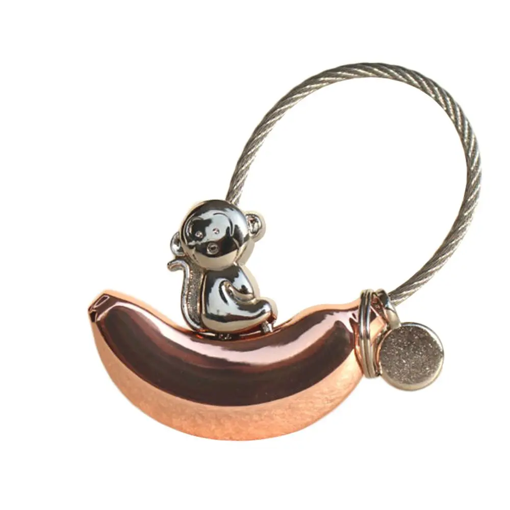 rose gold Креативный брелок для ключей с бананом и обезьяной, ювелирный автомобильный брелок, аксессуары для салона автомобиля, подвеска и цепочка, кошелек для влюбленных, маленький подарок - Название цвета: rose gold