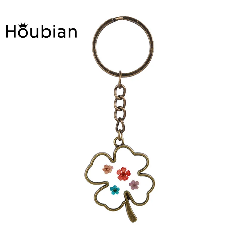 HouBian 2017 Новый брелок с подвеской в виде клевера длинный стеклянный сушеным