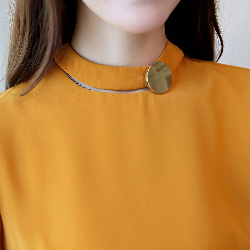 2018 New Fashion stand collar long Sleeves Chiffon Women Blouse shirt lantern sleeve Casual women's clothing tops blusas red |