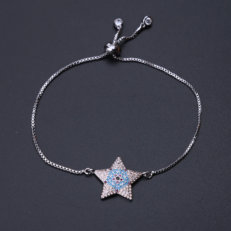 1pc Micro Pave CZ Star Charm slide copper box chain evil eye Bracelets &amp bangle for men Connector Friendship | Украшения и