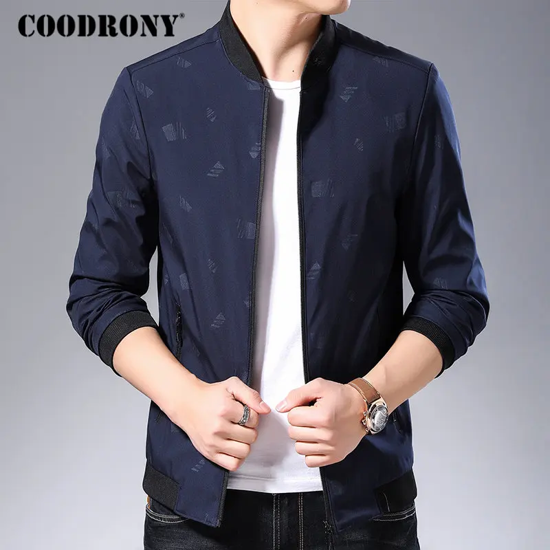 Синий Бренд COODRONY, куртка-бомбер, Мужская одежда, осень-зима, уличная мода, повседневное пальто, Мужская тонкая верхняя одежда с воротником-стойкой, 98007 - Цвет: Синий