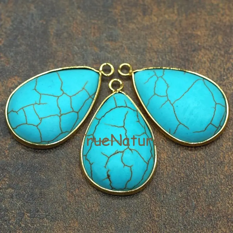 

Latest Turquoises Jewelry Pendant Gold Electroplated Water Drop Turquoises Charms In 20*33 mm PM5779