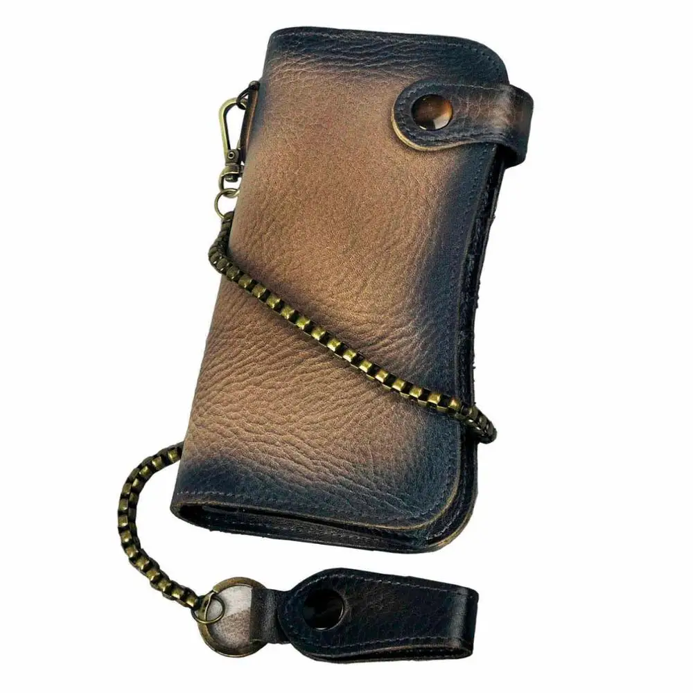dark brown 2 Крупного рогатого скота мужской Organizal из натуральной кожи дизайн даргон Тигр тиснение Чековая книжка железная цепь кошелек клатч Сумочка N1088 - Цвет: dark brown 2