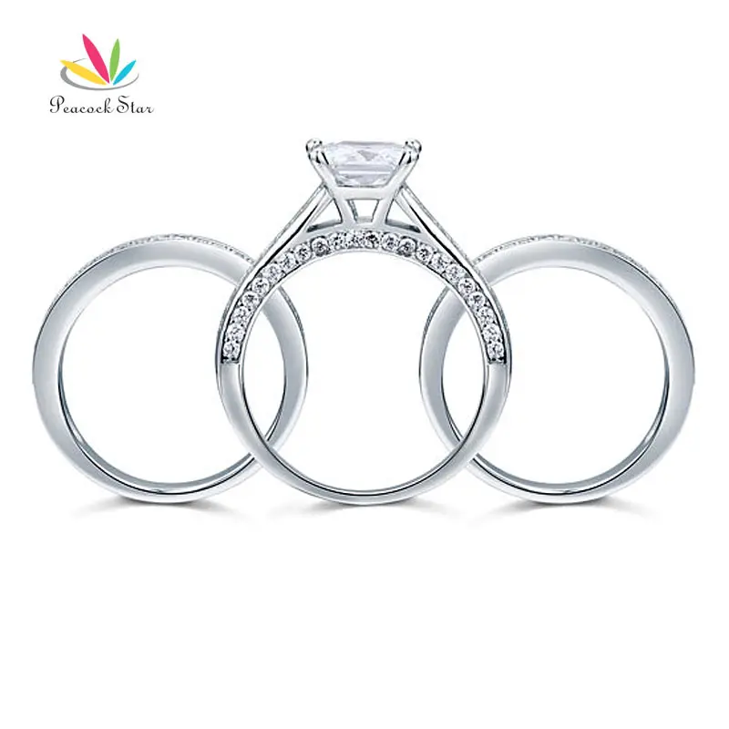 Женское кольцо с вырезами Павлин серебро 1 5 пробы 3 шт.|ring set|bridal ring setprincess cut |