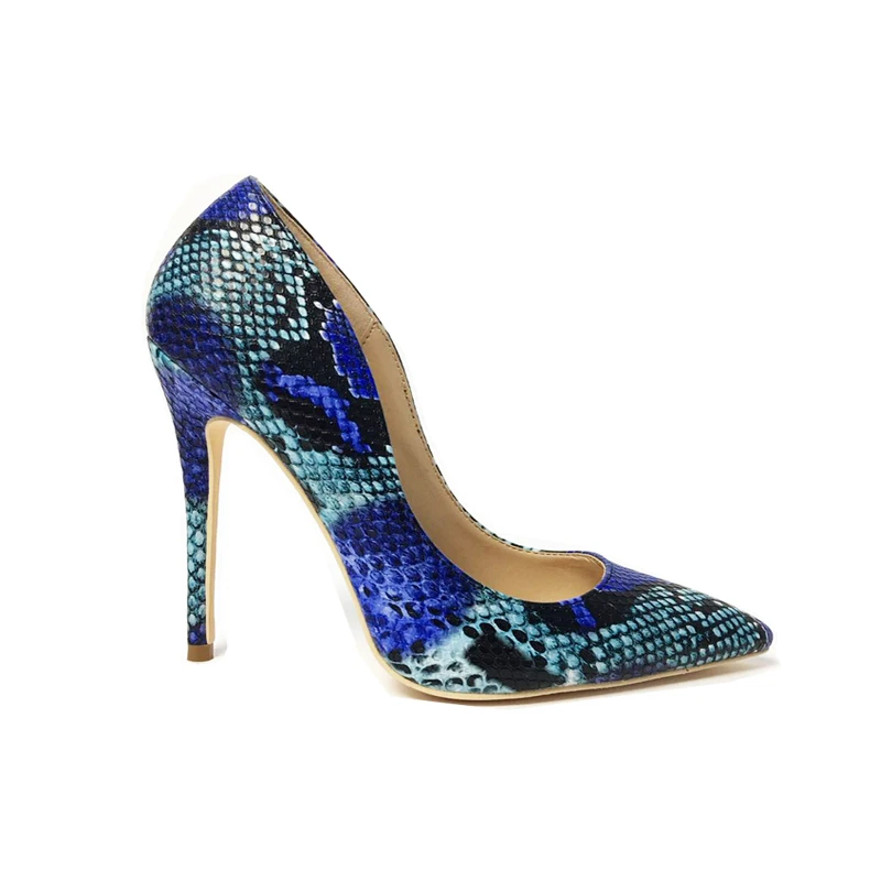 

2018 NEW ARRIVE Women Shoes Blue Snake Printed Sexy Stilettos High Heels 12cm/10cm/8cm Pointed Toe Women Pumps