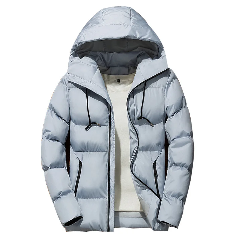 Gray FGKKS зимние мужские парки куртка мужская мода бренд сплошной цвет утолщаются теплое пальто с капюшоном Мужские повседневные парки - Цвет: Gray