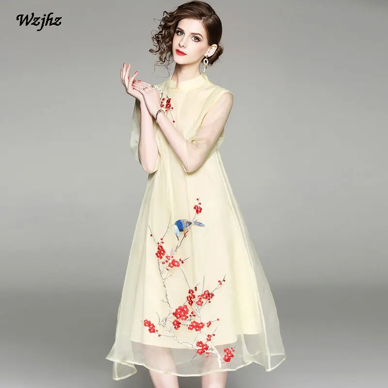 WZJHZ Новый Леди Cheongsam платье с вышивкой Винтаж ежедневно элегантный Для женщин