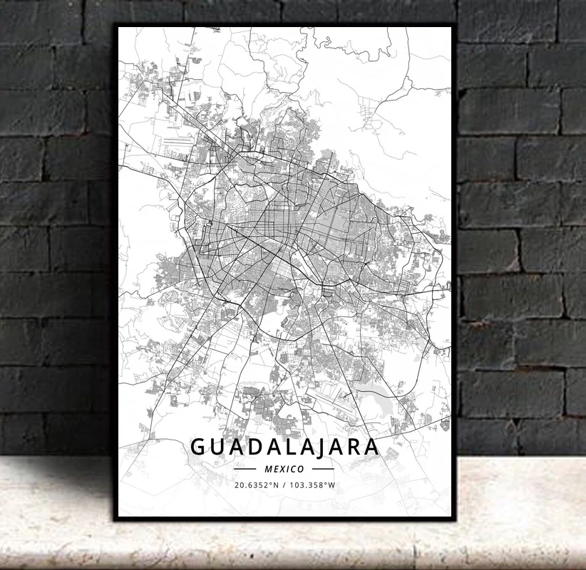 Guadalajara Mexico Modern City Map Canvas Art Print Home Room Decor Poster | Дом и сад