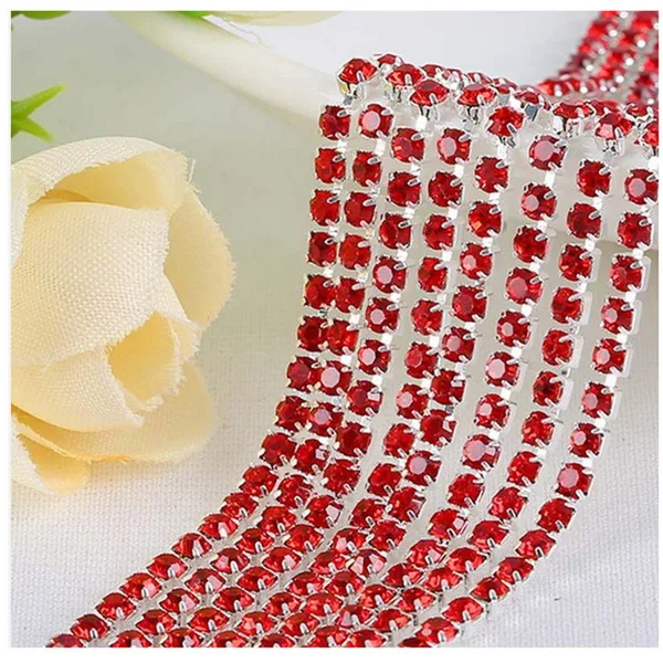 Red 10 метров пришитые стразы с плоской задней стороной, цепочка SS6 SS8 SS10 SS12 для свадебного платья, украшения для костюма, аксессуары для одежды, отделка - Цвет: Red