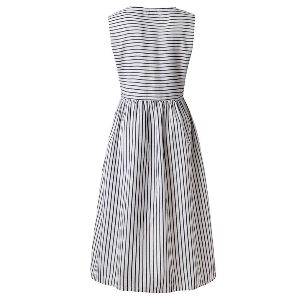 FREE OSTRICH Women Dress Sleeveless Waist Boho Stripe Loose Pockets Casual Cute Refined Noble Trend Summer short | Женская одежда