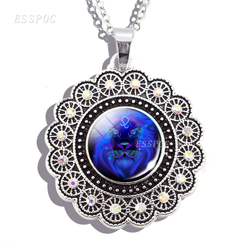 12 Constellation Necklace Silver Plated Women Glass Cabochon Charm Pendant Twelve Zodiac Sing Jewelry | Украшения и аксессуары