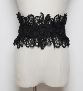 Женский эластичный пояс, кружевной широкий корсет белого и черного цветов, элегантный пояс для платья, 2019