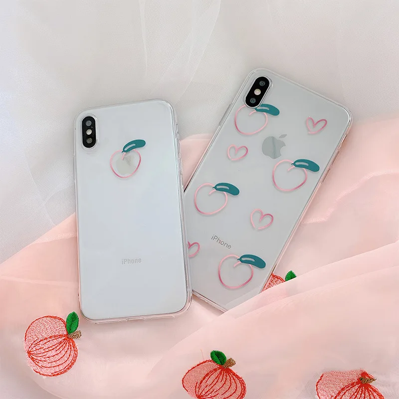 Kawaii летний розовый персиковый Прозрачный чехол для телефона iPhone 7 8 6s plus 11Pro Max X XR XS