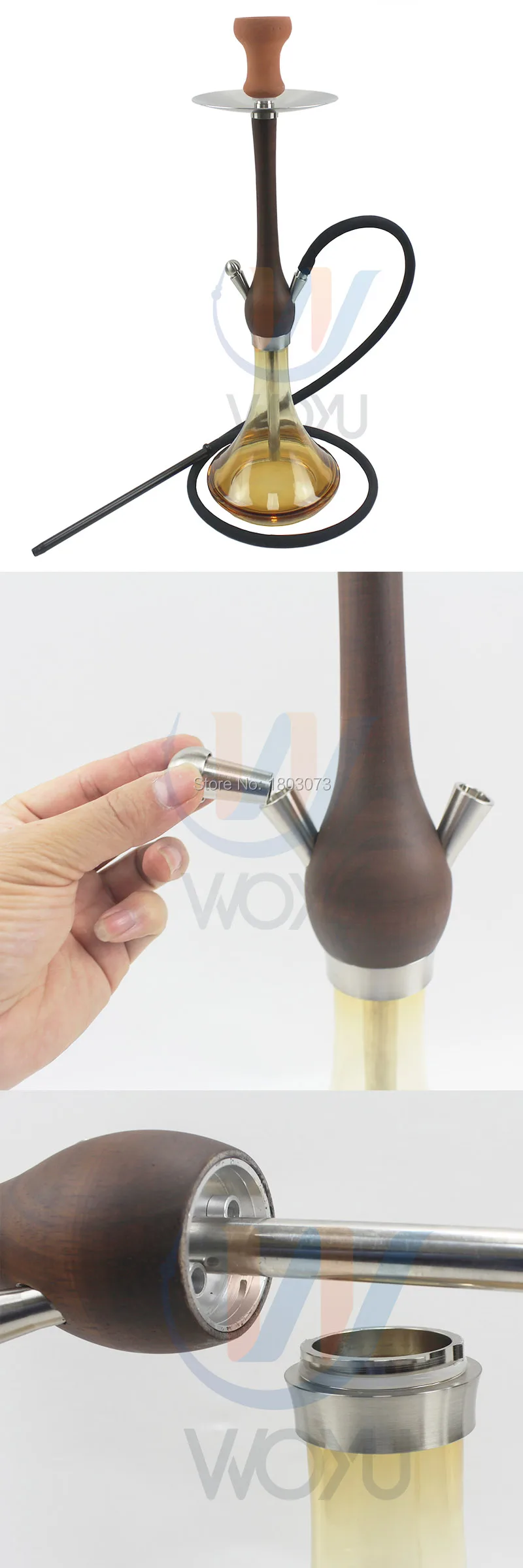 Brown wood hookah yellow glass bottle wood kkah hookah personal use or barware