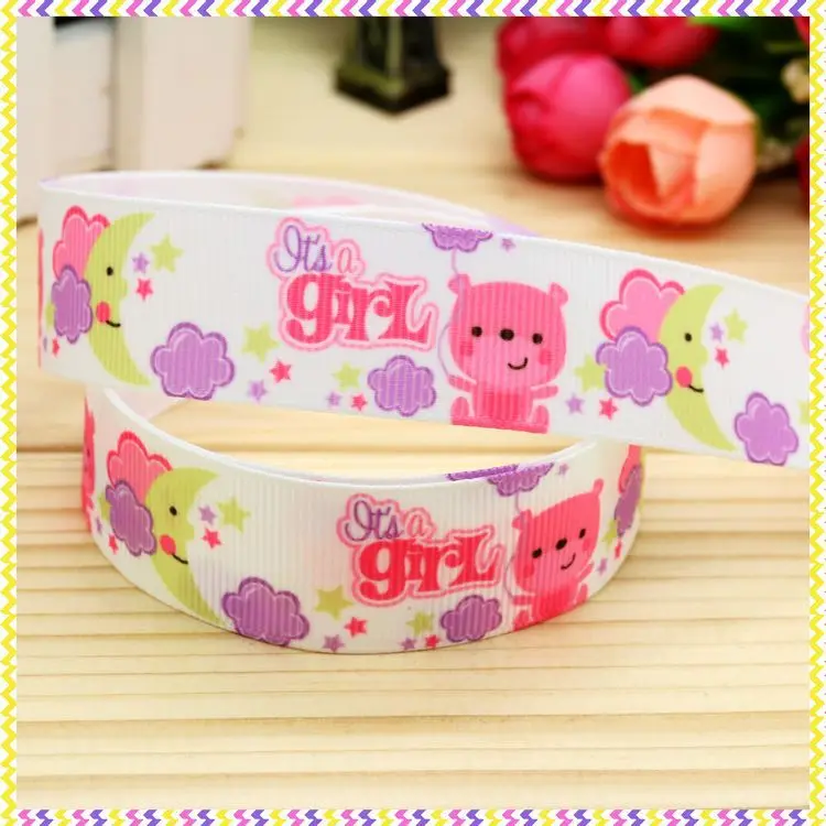

7/8inch Free Shipping It Is A Girl Printed Grosgrain Ribbon material Headwear Party Decoration Diy Wholesale Craft 22mm P4573